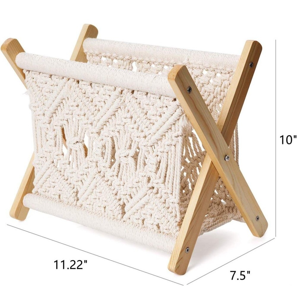 Foldable Woven Magazine Rack Boho Basket Storage Decor 2-In-1