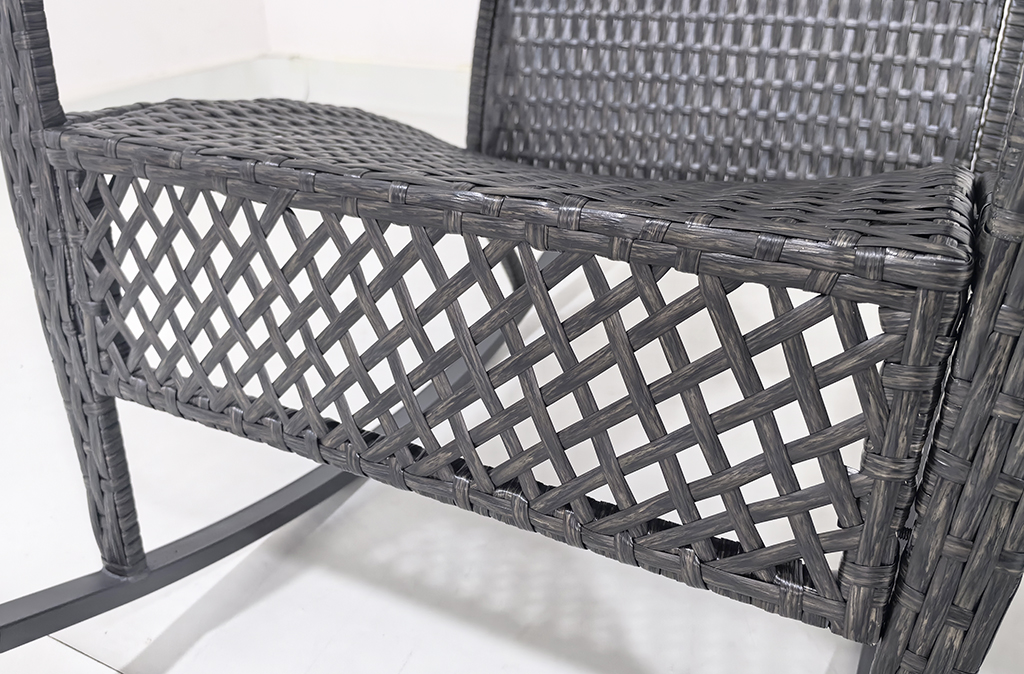 All-Weather PE Rattan Rocking Chair Set Outdoor Patio Conversation Wicker Rockers Tempered Glass Coffee Table for Balcony