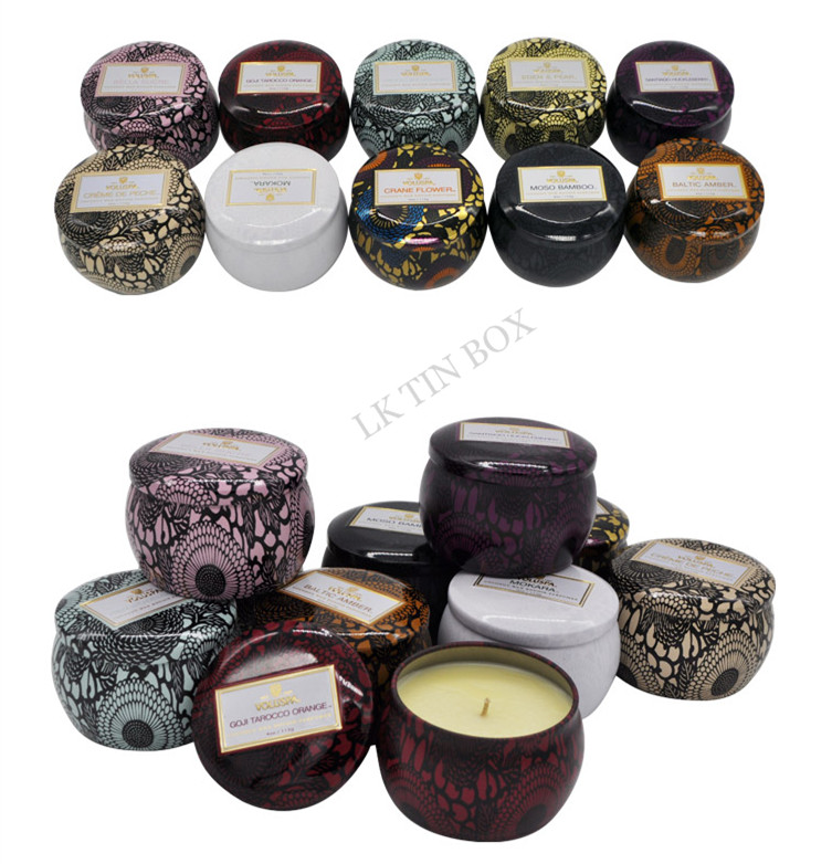 598g Printed Small Round Containers With Lids / Little Metal Boxes For Candle