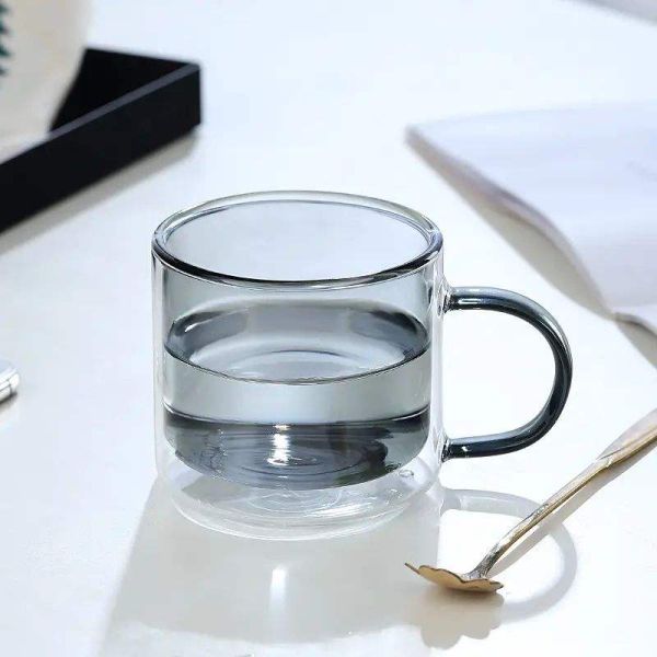 250ML Capacity Double Wall Glass Mug With Handle Coffee Cups Double Layer Reusable