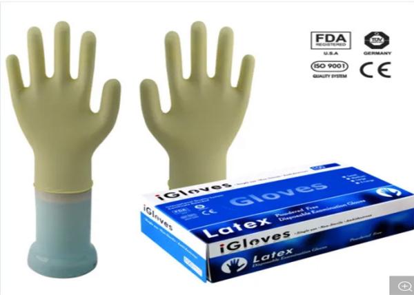 Milky White Color Disposable Medical Gloves 240mm / 9 Inch Length Low Protein Content