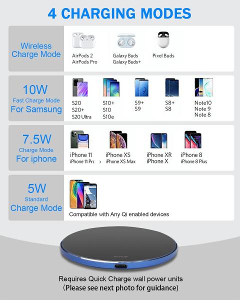 Portable  2 In 1  Qi Wireless Charging Pad 10W Mirror Surface For Mobile Phone