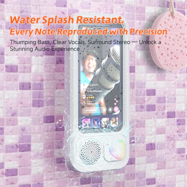 5W Bathroom Speaker with Touch Screen Adjustable Angle IPX5 Waterproof Strong Suction 8H Playtime Portable Bluetooth Speaker with Microphone