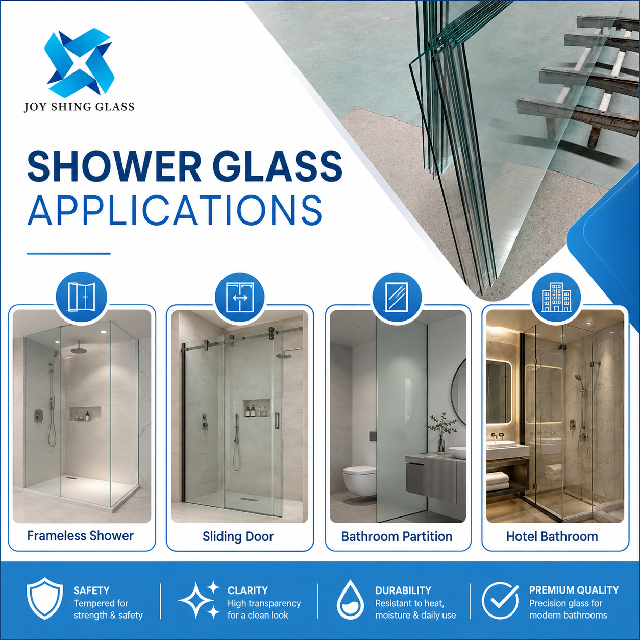 Custom Tempered Glass for Shower Enclosures and Bathroom Doors