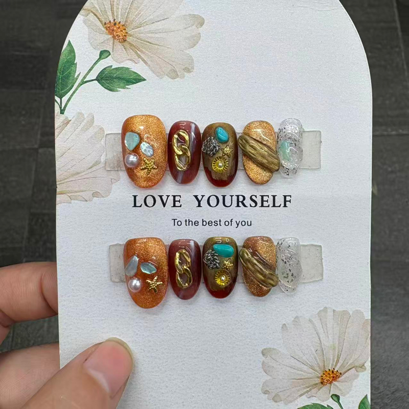 Summer Beach Water Drop Handmade Press On Nails Custom Design