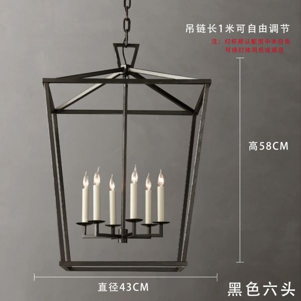 Loft Vintage Iron Birdcage Pendant Light Modern  Darlana Linear Lantern Chandelier（WH-AP-640）