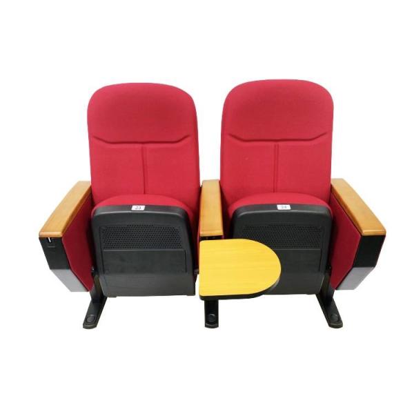 Writing Pad Church Auditorium Chairs 100% Acrylic Fabric Folding Seat Solid Wood Armrest