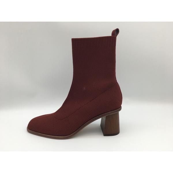 black soft knit with soft cow leather Womens Dress ankle Boots, real wood heel with spray
