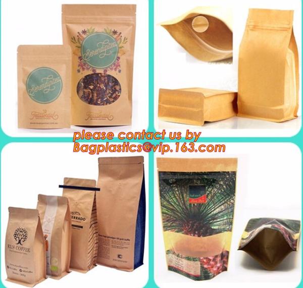 Kraft Stand Up Paper Bags With Clear Window, Brown Kraft Paper Aluminum Foil Reusable Sealable pouch bags