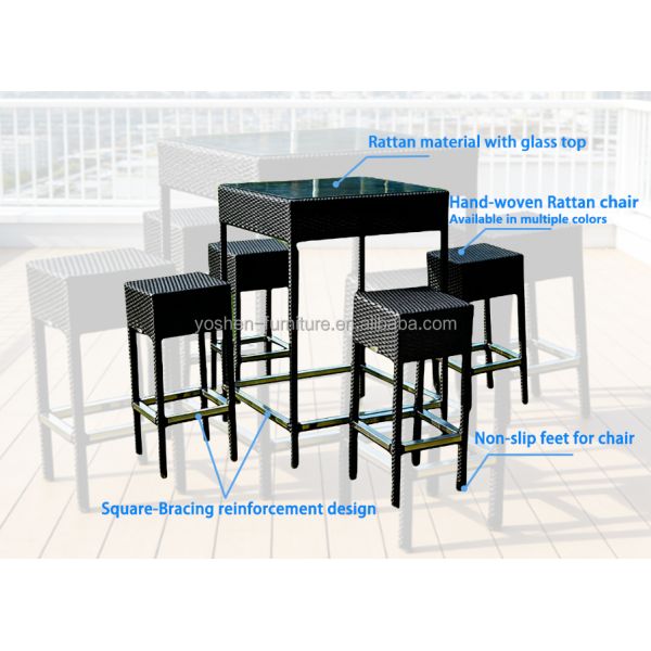 Customized Garden Furniture Rattan bar Table Set  5 Piece Wicker Plastic  Outdoor bar Stool Chairs Table Set