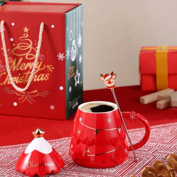 Christmas Gift Mug Set With Lid And Spoon Customized Color For Office Afternoon Tea Cup