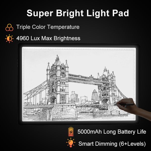640x466x12mm LED Drawing Board Light Pad with 6 Color Temperatures Memory Function and Plastic Material CE FCC Certified