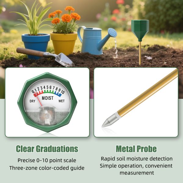 YIERYI Battery-Free Analog Soil Moisture Meter with Metal Probe Precision 0-10 Scale Hygrometer for Garden Potted Plants Farming