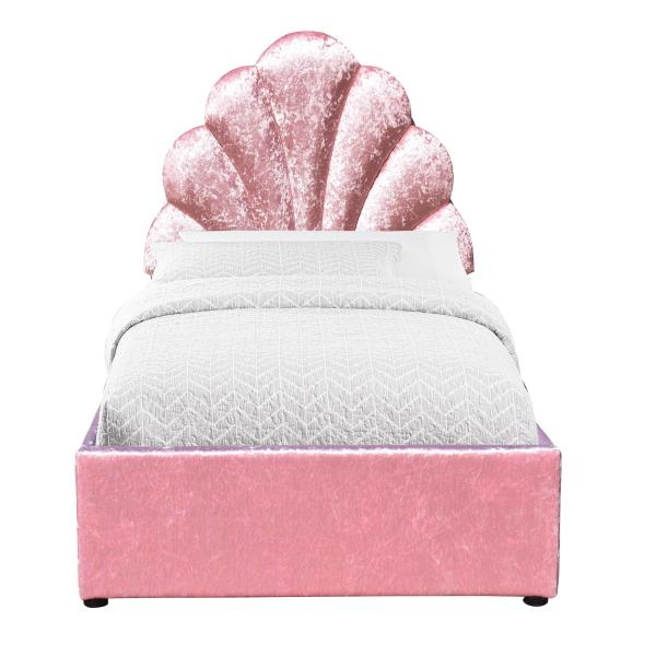 Double Size Bsci Gas Lift Storage Bed Frame Elegant Pink  Velvet Fabric Ottoman