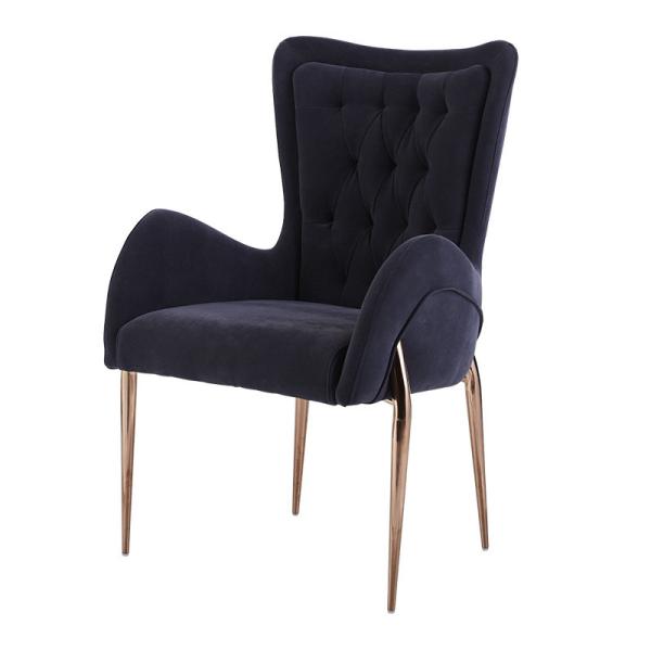 Blue Velvet Restaurant Dinning Chair Fabric Simplicity Upholstered Steel Pipe
