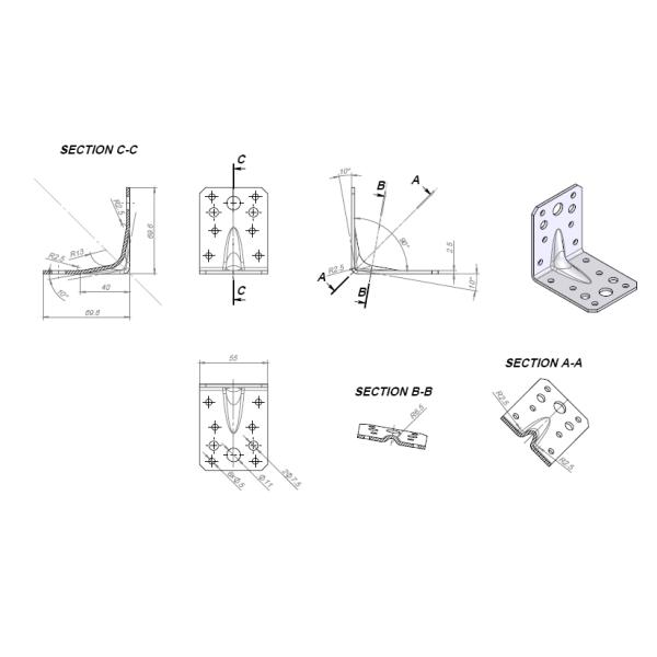 Стандартный 90 x 90 x 65 угловой реберный конструктор Металлический бракет