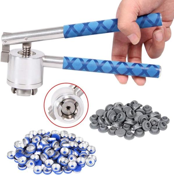 20mm Flip Vial Crimper, 100 Pcs Flip Caps And 100 Pcs Rubber Stoppers Are Included (20mm)