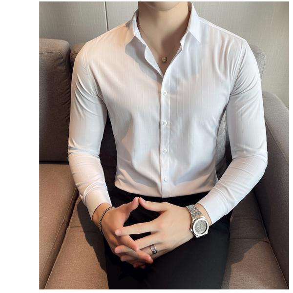 Неформальные рубашки Поднимающийся воротник Осенняя ткань Поло Пахта Длинные рукава Мужская стройная рубашка