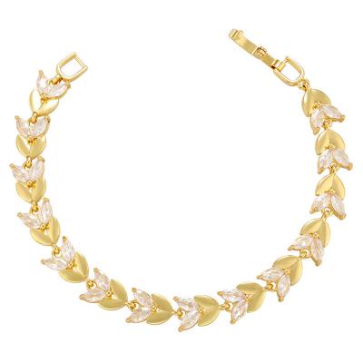 Zircão cúbico Diamond Wheat Chain Bracelet Gold Olive Leave do bracelete do ouro 18K