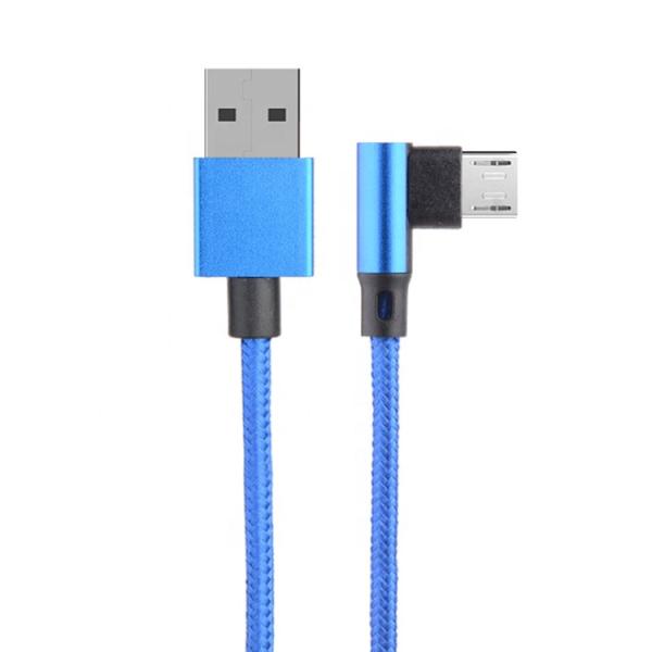 Fast Charging 2.4A Nylon Braided L Shape Left Angle Micro b to USB A Male Data Charger Cable for Phone