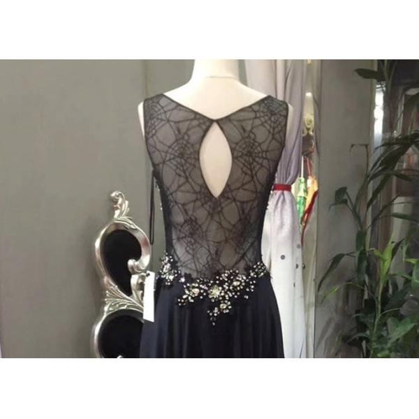Sleeveless Black A Line Ball Gown Top Lace Yellow Beading See Through Back
