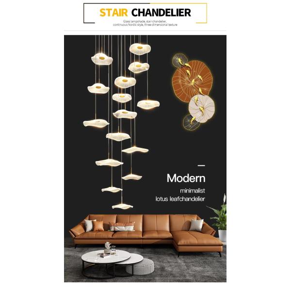 Diseño moderno de hojas de loto LED techo acrílico escalera de luz lujosa casa iluminación decorativa lámpara de candela