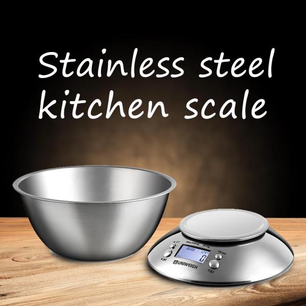 Balance de cuisine numérique en acier inoxydable haute précision 5 kg / 1g avec bol de pâte à crème amovible et batterie de chronomètre de pièce alimentée