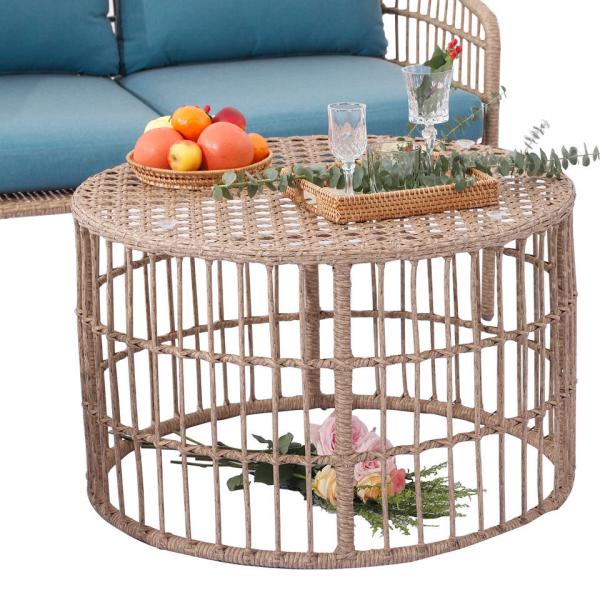 Outdoor Conversation Bistro Set, Courtyard Balcony Hollow Weaving Open Wicker Garden Rattan Furniture Sofa Set