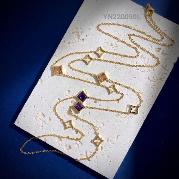 Plum Shape Colorful Diamond Pendant Necklace Stainless Rhinestone Chain Necklace