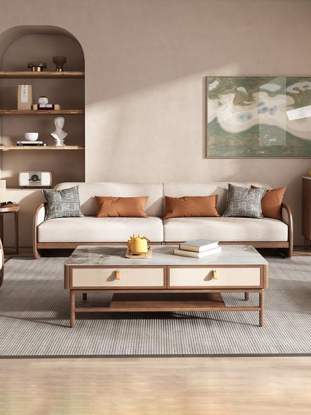 Multi Functional Hotel Lobby Furniture Nordic Simple Solid Wood Fabric Sofa