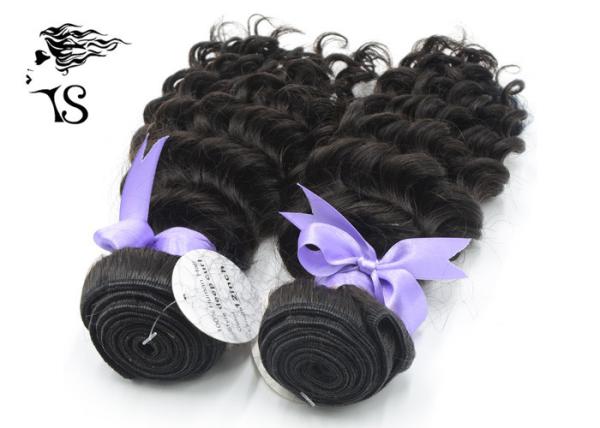 Natural Black Deep Wave Human Hair Weft Extensions , Virgin Brazilian Hair Extensions