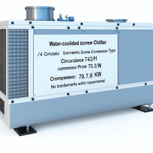 74m3/h Circulation Flow Water Cooled Screw Chiller Semi-hermetic Screw Compressor Type 79.6KW Compressor Power