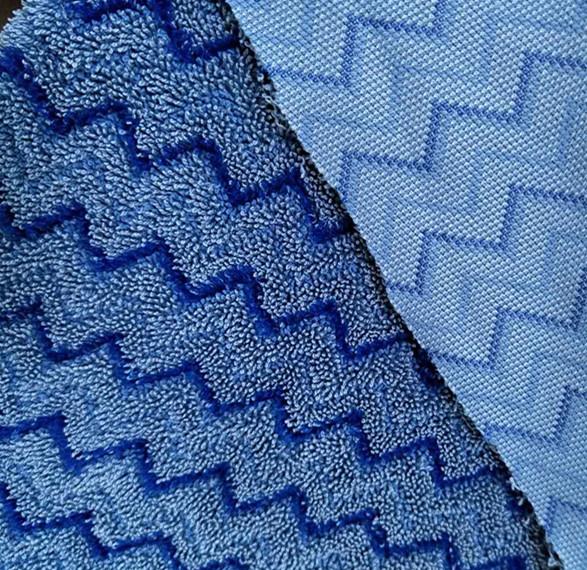 Microfiber Blue Zigzag W Shape Warp 80/20 Mop Twisted Fabric 150cm Width 550gsm