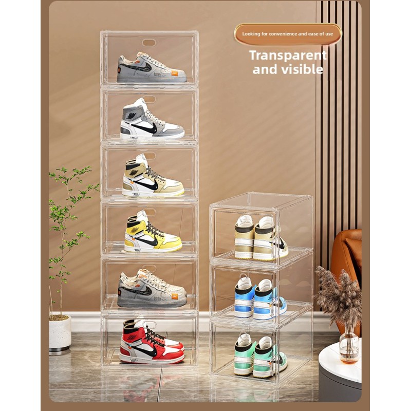 Large Capacity Transparent Plastic Shoe Box with Hard Case Modern Design Magnetic Suction Front Side Opening for Storage