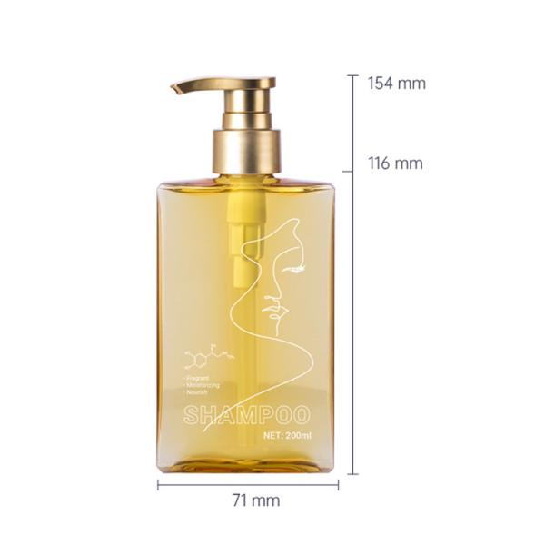 200ml PP Yellow Transparent rectangle smooth with Golden pump for shampoo lotion bottle