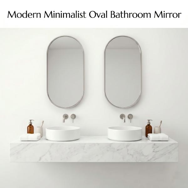 Kingstin Modern Oval Bathroom Mirror, Brushed Silver Stainless Steel Frame, Wall-Mounted Minimalist Vanity Mirror, Customizable