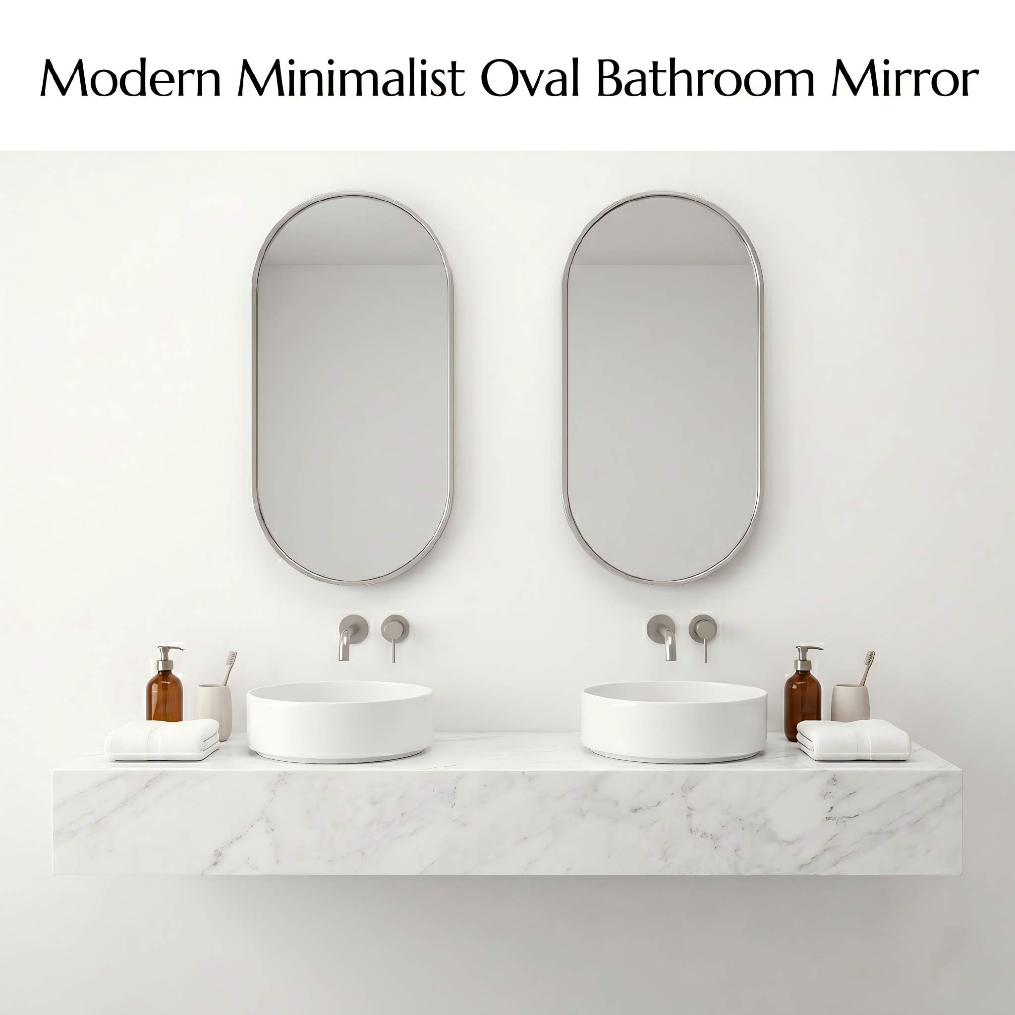 Kingstin Modern Oval Bathroom Mirror, Brushed Silver Stainless Steel Frame, Wall-Mounted Minimalist Vanity Mirror, Customizable