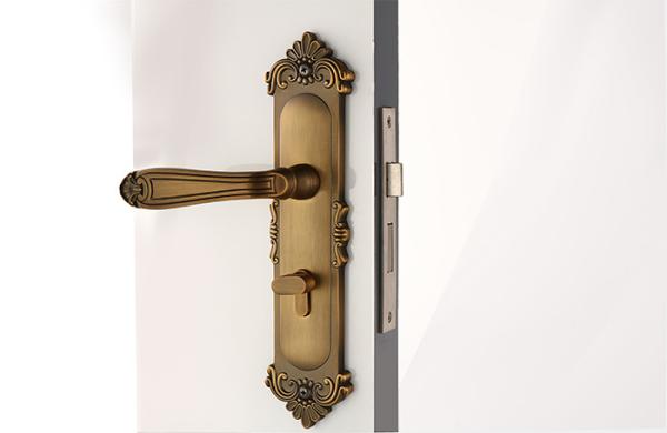 Fechadura de porta de quarto Mortise Set com 130 × 68 mm Manobra de alavanca Bronze amarelo antigo