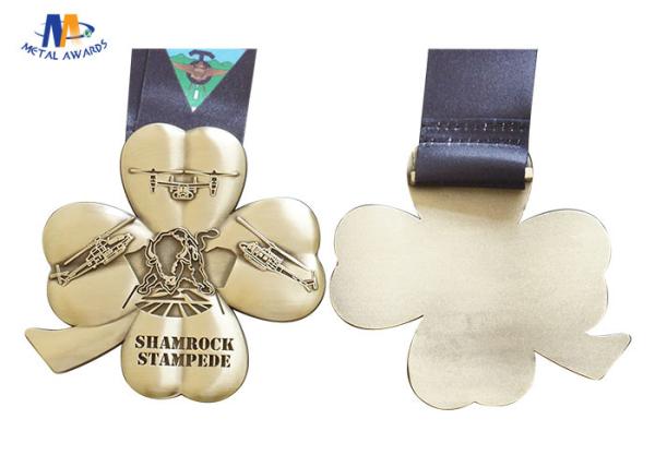 Flower Shape Custom Award Medals Antique Gold No Colors With Sublimated Ribbon
