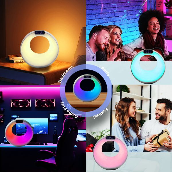 Smart Mini 4-in-1 Wireless Speaker LED RGB Night Light Digital Clock Bluetooth Portable AC QC3.0 USB-C Charging Bedside