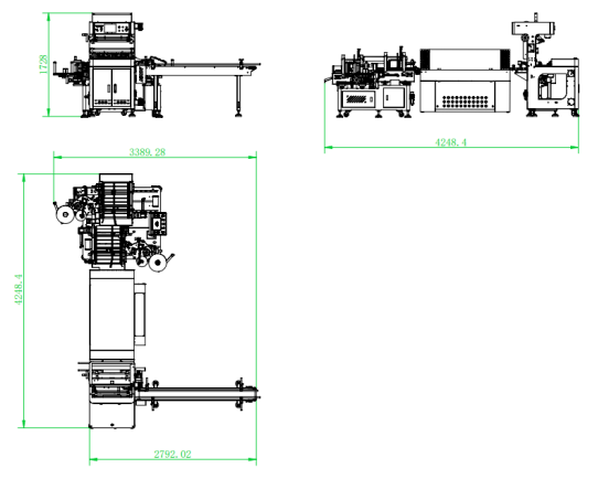 Three In One Automatic Packaging Line Double Side Labeler Sleeve Wrapping Machine For Adhesive Tape