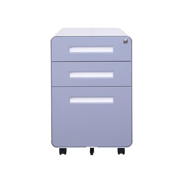 Round Edge Steel 3 Drawer Mobile Pedestal File Storage Cabinet With Wheels