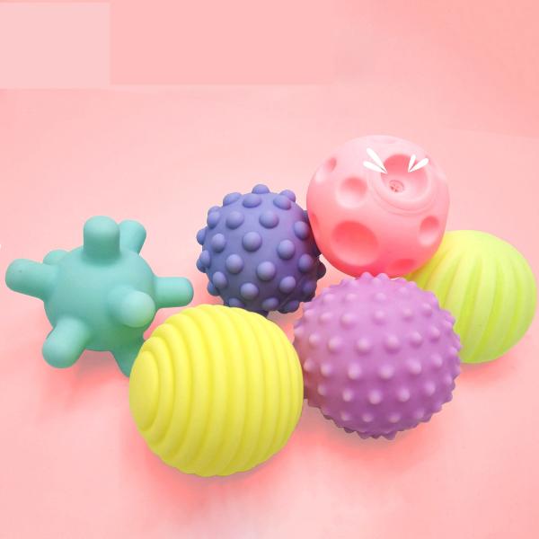 Kid's Instructive Toy Set 6 Piece Hand Grip Soft Vinyl Balls Baby Sensory Touch Squeaky Toys BPA Free PVC for 14 Years up