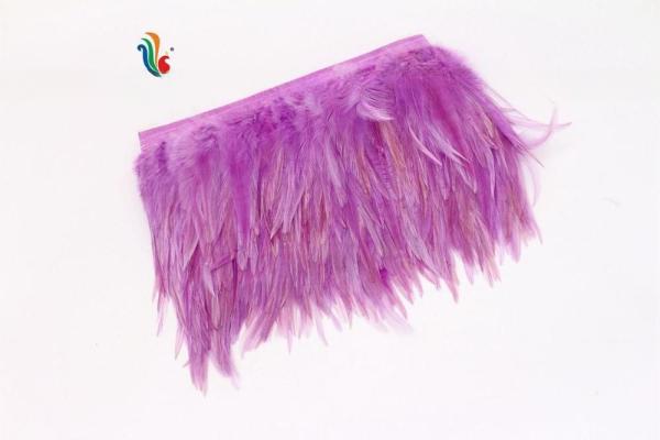 Decoração de festa de 4-6 polegadas Stretch Saddle Hackle Feather Fringe Trim com fitas de fita satinada padrão tingido