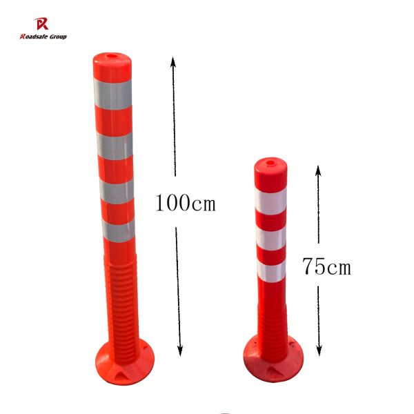 Orange Red Color Israel 1.5-1.8kgs 4 reflector Warning Spring Posts Pole PU 1000mm Orange Flexible Traffic Bollard Reflective Road 100cm Delineator Post