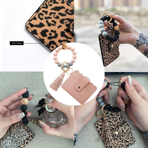 Artificial Leather Business Card Holder Stylish Ladies Wallet With Keyring Bracelet