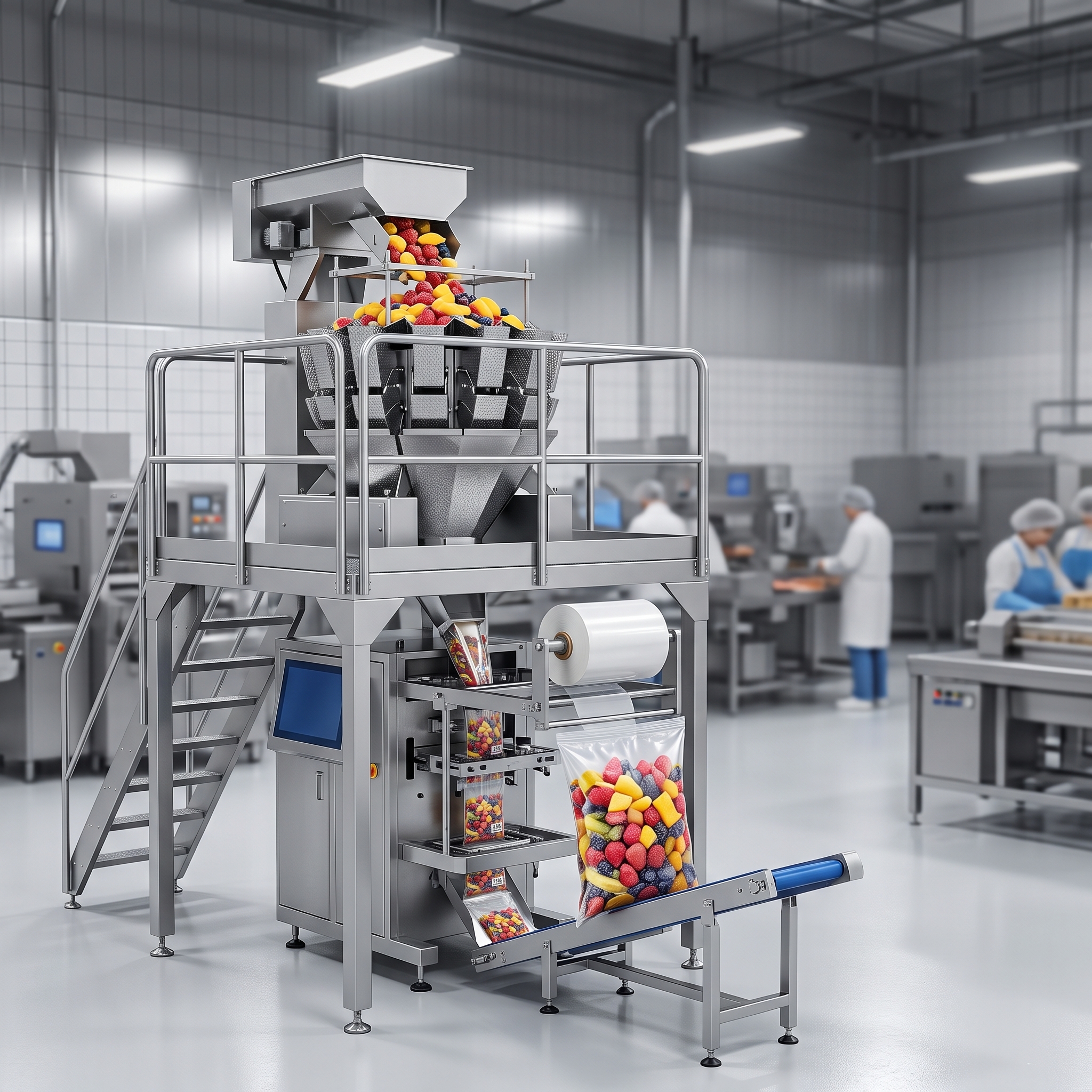 Complete Automatic Packaging System for IQF & Frozen Fruits (Multi-Head Weigher