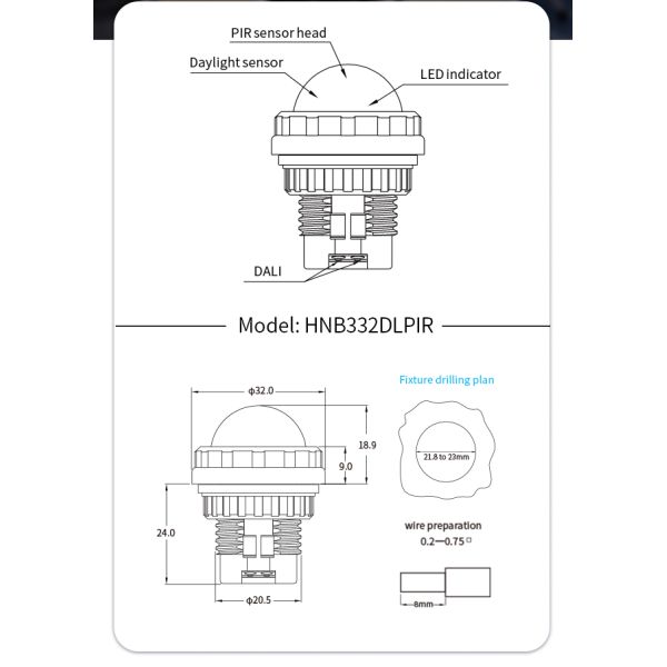 Zhaga book20 based CASAMBI BLE mesh PIR motion sensor, DALI-2 output