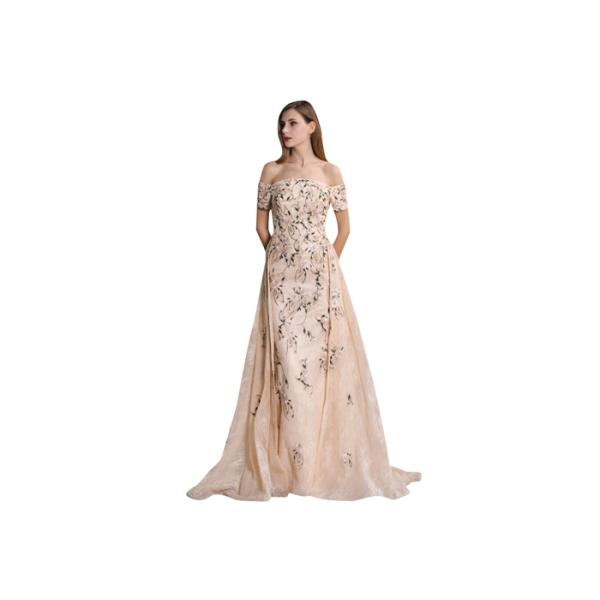 Summer Flower Maxi Ladies Evening Dresses Off Shoulder Type Custom Size