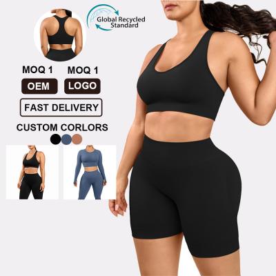 Exercício físico personalizado cintura alta dois pedaços de yoga sem costura ECO amigável HEXIN tamanho mais